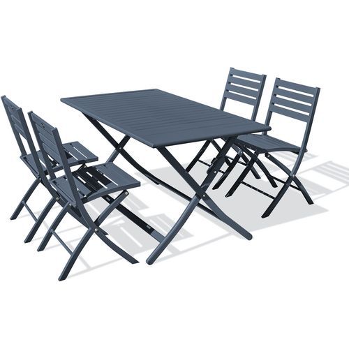 Table jardin Marius 140x80cm gris anthracite + 4 chaises - CITY GARDEN