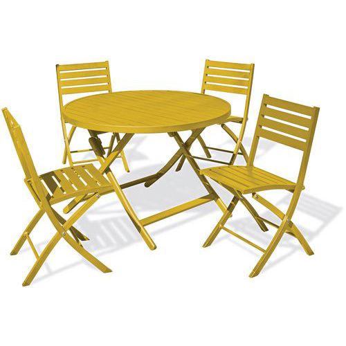 Table jardin Marius Ø110cm moutarde + 4 chaises - CityGarden