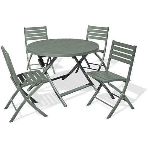 Table jardin Marius Ø110cm kaki + 4 chaises - CityGarden