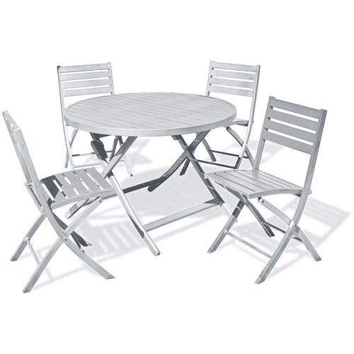 Table jardin Marius Ø110cm gris + 4 chaises - CityGarden