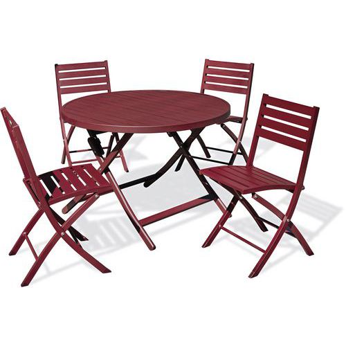 Table jardin Marius Ø110cm carmin + 4 chaises - CityGarden