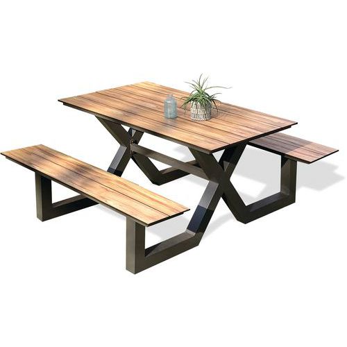 Table jardin avec bancs Vancouver 150x164cm - ParisGarden