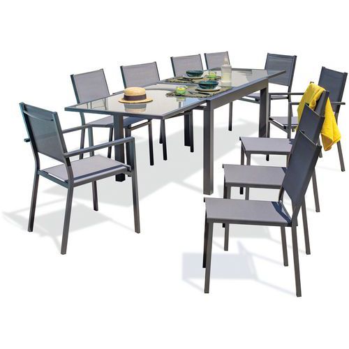 Table Tolede 270x90cm + 8 chaises + 2 fauteuils - DcbGarden