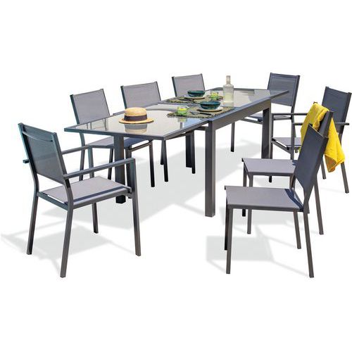 Table jardin Tolede 270x90cm noir+6 chaises 2 fauteuils - DcbGarden