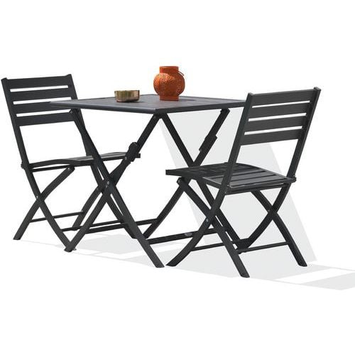 Table jardin 70x70cm gris anthracite + 2 chaises pliantes - CityGarden