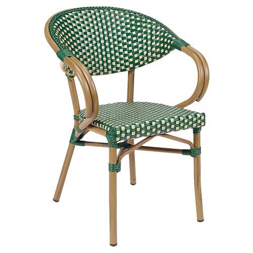 Lot de 2 fauteuils Paris 9 tressage wicker vert ivoire/bamboo look Proloisirs