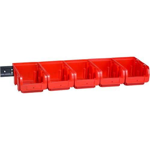 Jeu de 5 bacs rouges avec rail mural ProfiPlus Set C 2/6 - Allit