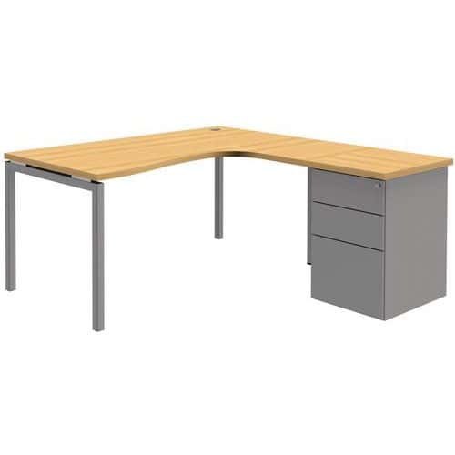 Bureau compact avec caisson Open - Hêtre/ aluminium