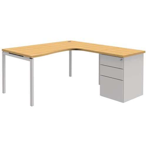 Bureau compact avec caisson Open - Hêtre/ blanc