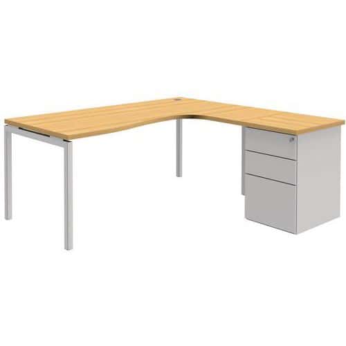 Bureau compact avec caisson Open - Hêtre/ blanc