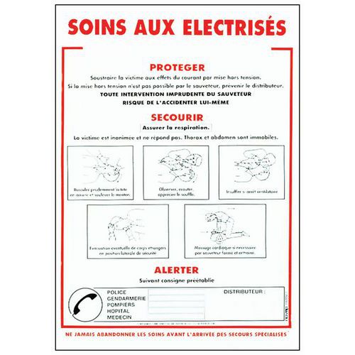 Panneau consignes de sécurité - Soins aux électrisés