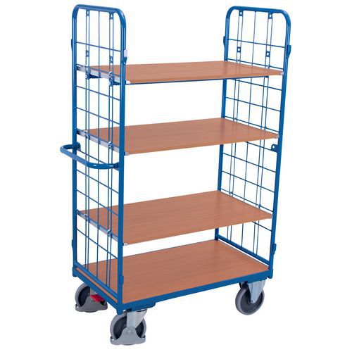 Chariot haut ergonomique 4 plateaux bois - Capacité 500 Kg