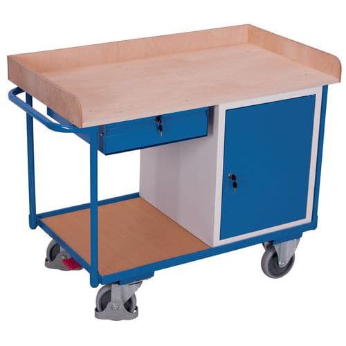 Chariot ergonomique plateaux bois 400 kg - Bloc-coffre - Tiroir