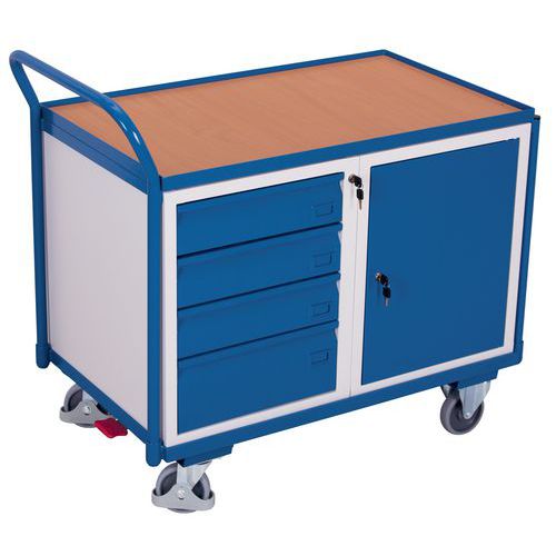 Servante ergonomique plateau bois - Bloc-coffre - Bloc-tiroirs - Charge 250 Kg