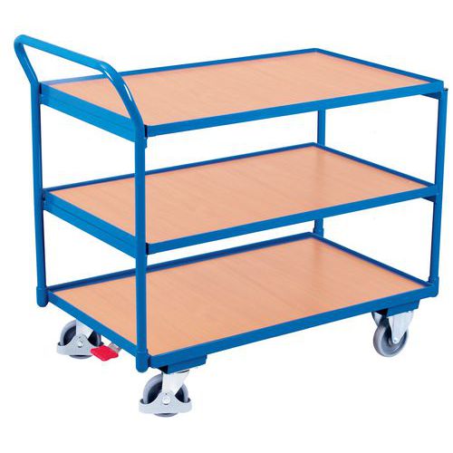 Chariot ergonomique 3 plateaux bois -Barre verticale - Capacité 250Kg