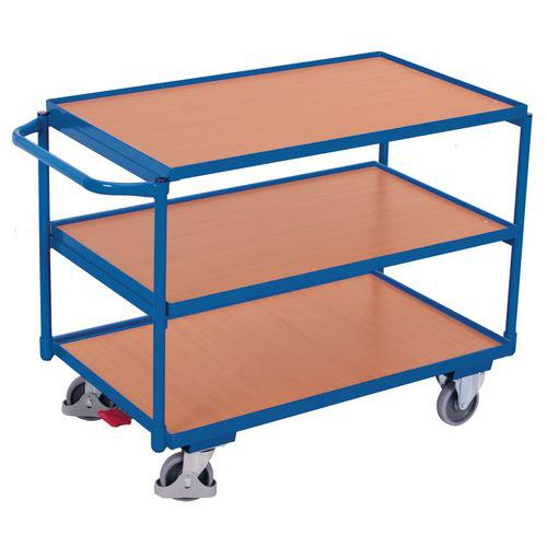 Chariot ergonomique 3 plateaux bois - Barre horizontale - Capacité 250 kg