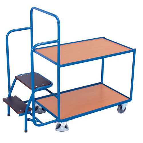 Chariot plateaux bois et marchepieds - Capacité 250 Kg