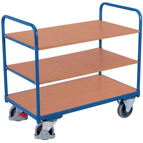 Chariot ergonomique 3 plateaux bois - Barres verticales - Capacité 250 kg