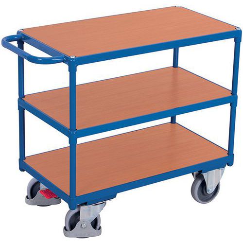 Chariot ergonomique 3 plateaux bois - Barre horizontale - Capacité 400 kg