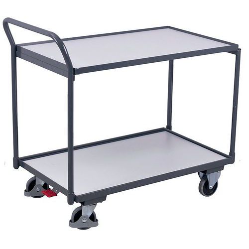 Chariot ergonomique 2 plateaux bois ESD - Barre verticale - Capacité 250 kg