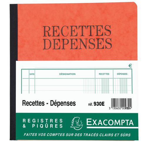 Registre piqûre recettes-dépenses  21 x 19 cm - 80 pages