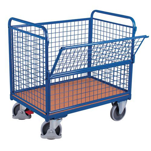 Chariot ergonomique parois grillagées panneau 1/2 rabattable - Capacité 500 kg