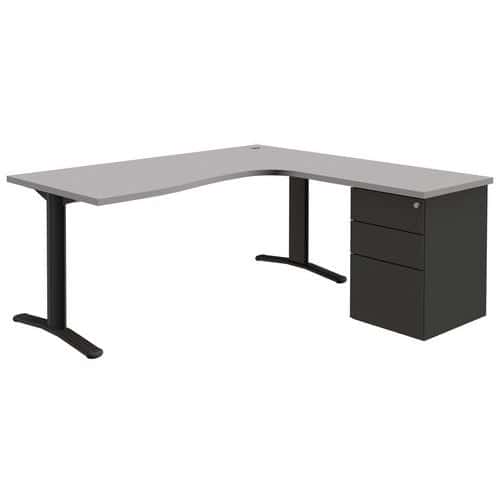 Bureau compact Pure avec caisson - Gris clair/ gris foncé - Piétements fixes