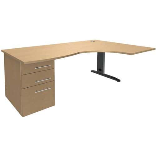 Bureau asymétrique Quatuor 180cm avec pied en L et caisson - Manutan Expert