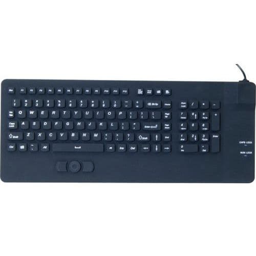 Clavier filaire étanche et lavable en silicone rigide noir - Avec pavé tactile