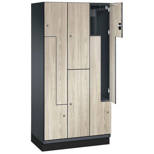 Vestiaire porte L bois - 6 cases largeur 300 et 400 mm - Sur socle - CP