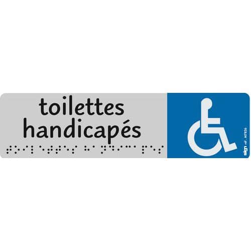 Plaque de signalisation en braille avec pictogramme 45 x 170 mm - Toillette handicapé