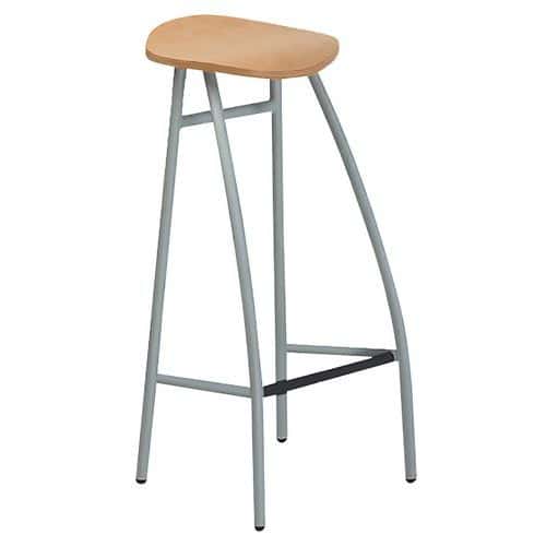 Tabouret haut Diablo assise bois verni coloris bois Blanchi