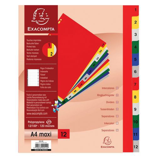 Intercalaires numériques polypropylène 12 positions A4 maxi
