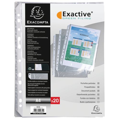 Sachet de 20 pochettes perforées pour classeur exactive