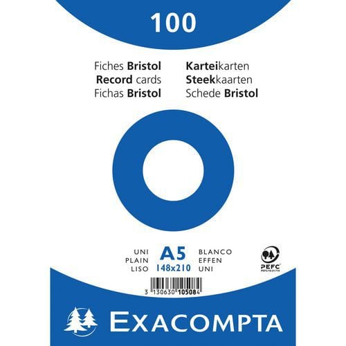 Paquet 100 fiches sous film bristol uni 148x210mm