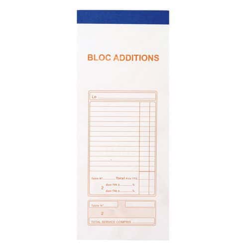 Bloc addition 50 feuillets autocopiants numérotés 9,1x22,5cm