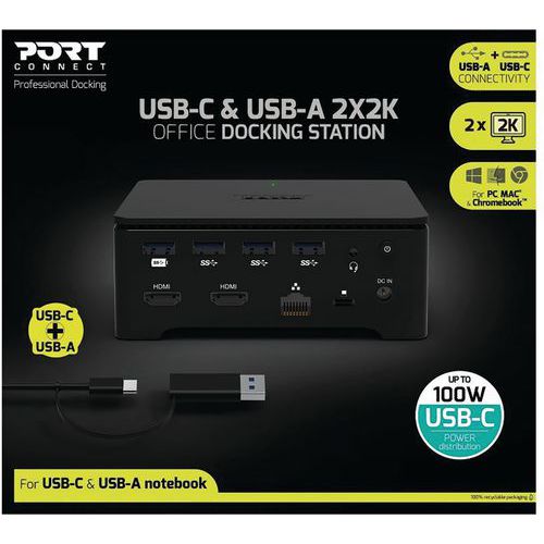 Station d'accueil de bureau Type C & USB A - 2 écrans 2K- Port Connect