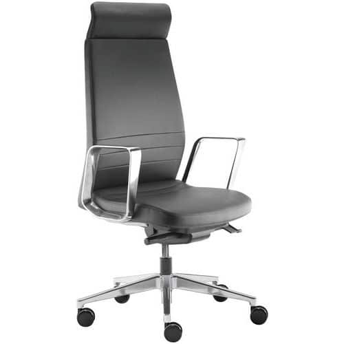 Fauteuil Eden têtière pied et accoudoir aluminium brosé cuir Sokoa