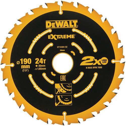 Lame scie circulaire portative Carbure Extreme Ø190x30mm - Dewalt