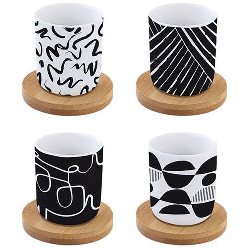 Coffret 4 tasses à café Graphiti 11 cL soucoupe en Bambou-Easy Life