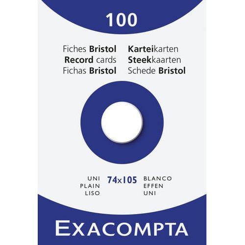 Étui de 100 fiches - bristol uni non perforé - blanc - Exacompta