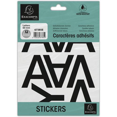 Pochette de lettres adhésives noires A-Z 60 mm - Exacompta