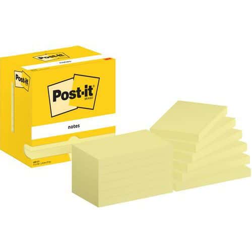 Notes Post-it® 76 x 127 mm 12 blocs jaune - Post-it®