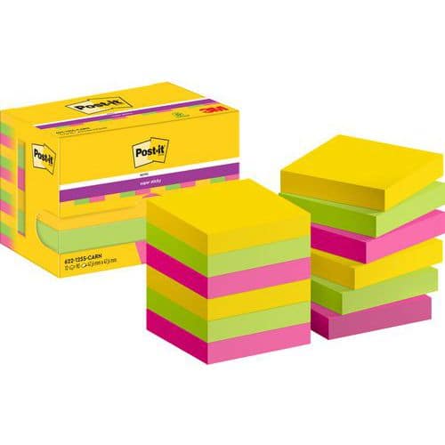 Notes Super Sticky 47.6mm x 47.6mm 12blocs assortis Carnaval