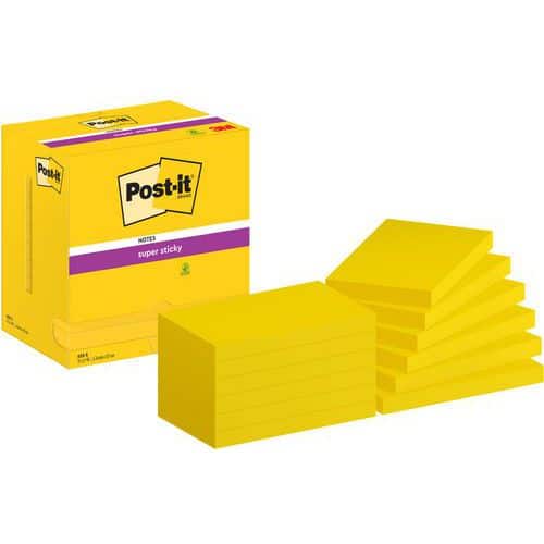 Notes Super Sticky Post-it® 76 x 127 mm, 12 blocs jaune