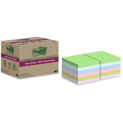 Notes Super Sticky Recyclées 76x76mm 12 blocs assortis