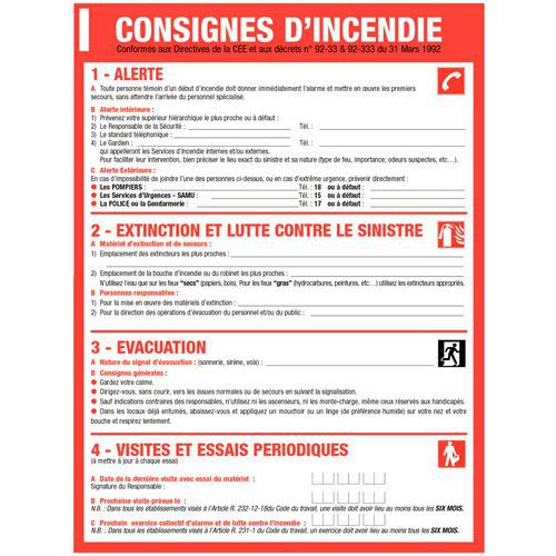 Panneau de signalisation réglementaire - Consignes d'incendie