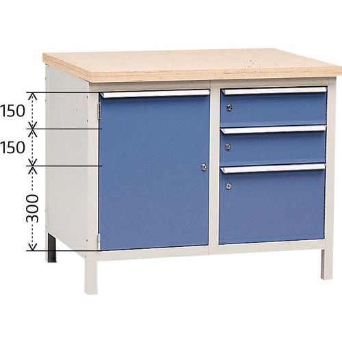 Établi sans plateau Modul 100 avec armoire et tiroirs