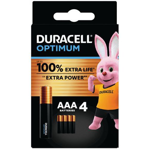 Pile Alcaline Optimum AAA - 4 unités - Duracell