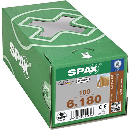 Boite de 100 vis à bois Ø 6mm à tête disque TX - Spax